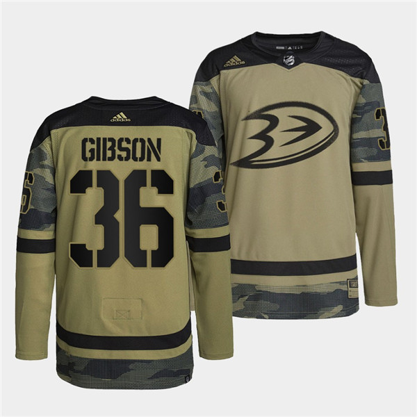 Anaheim Ducks #36 John Gibson 2022 Camo Military Appreciation Night Stitched Jersey