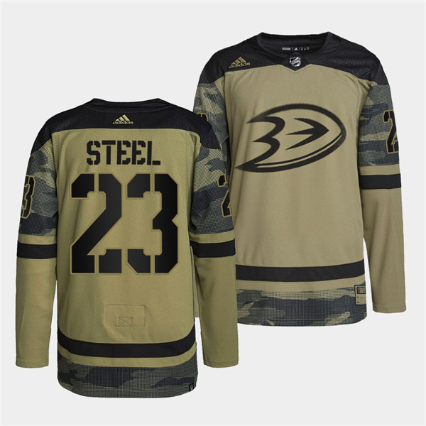 Anaheim Ducks #23 Sam Steel 2022 Camo Military Appreciation Night Stitched Jersey