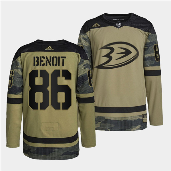 Anaheim Ducks #86 Simon Benoit 2022 Camo Military Appreciation Night Stitched Jersey