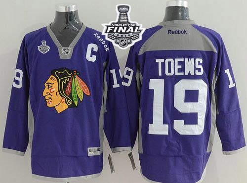 Blackhawks #19 Jonathan Toews Purple Practice 2015 Stanley Cup Stitched Jersey