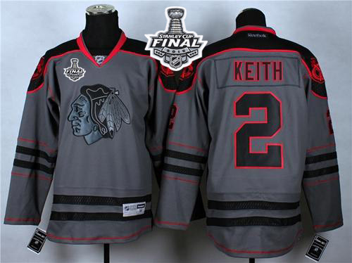 Blackhawks #2 Duncan Keith Charcoal Cross Check Fashion 2015 Stanley Cup Stitched Jersey
