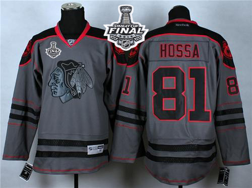 Blackhawks #81 Marian Hossa Charcoal Cross Check Fashion 2015 Stanley Cup Stitched Jersey