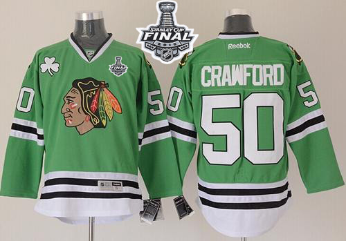 Blackhawks #50 Corey Crawford Green 2015 Stanley Cup Stitched Jersey