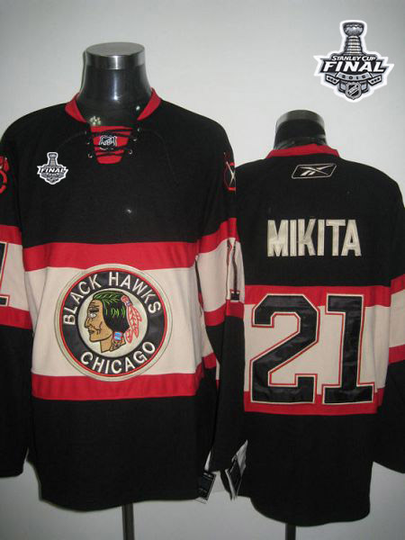 Blackhawks #21 Stan Mikita Black New Third 2015 Stanley Cup Stitched Jersey