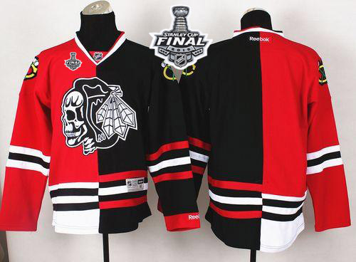 Blackhawks Blank Red Black Split White Skull 2015 Stanley Cup Stitched Jersey