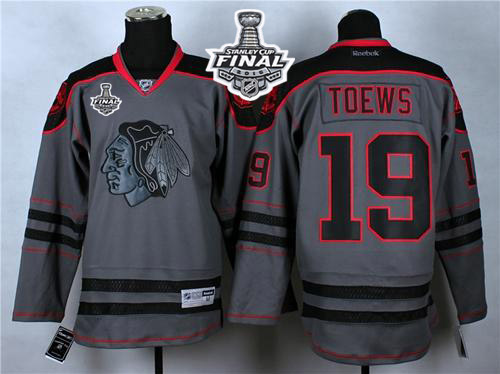 Blackhawks #19 Jonathan Toews Charcoal Cross Check Fashion 2015 Stanley Cup Stitched Jersey