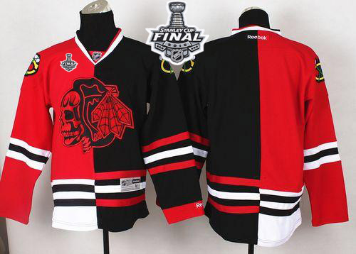 Blackhawks Blank Red Black Split Red Skull 2015 Stanley Cup Stitched Jersey