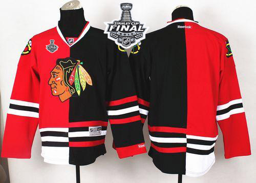 Blackhawks Blank Red Black Split 2015 Stanley Cup Stitched Jersey