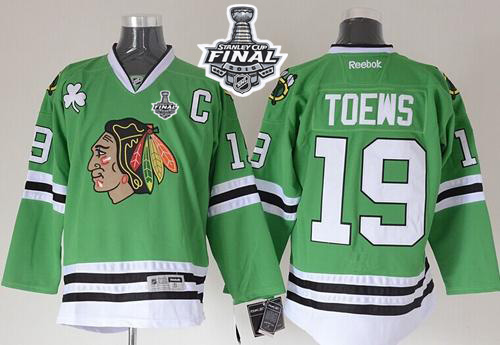 Blackhawks #19 Jonathan Toews Green 2015 Stanley Cup Stitched Jersey