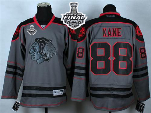 Blackhawks #88 Patrick Kane Charcoal Cross Check Fashion 2015 Stanley Cup Stitched Jersey