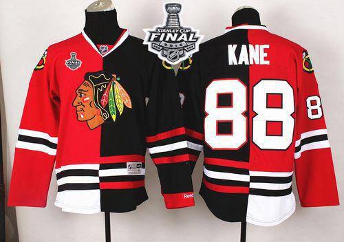 Blackhawks #88 Patrick Kane Red Black Split 2015 Stanley Cup Stitched Jersey
