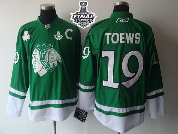 Blackhawks #19 Jonathan Toews Green St. Patty's Day 2015 Stanley Cup Stitched Jersey