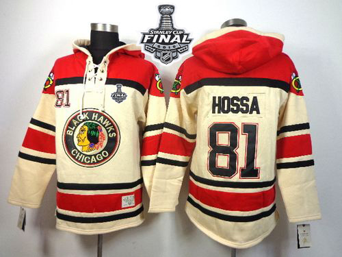 Blackhawks #81 Marian Hossa White Sawyer Hooded Sweatshirt 2015 Stanley Cup Stitched Jersey