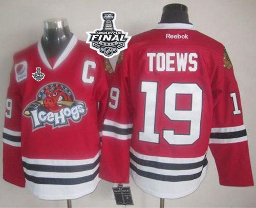 Blackhawks #19 Jonathan Toews Red Ice Hogs 2015 Stanley Cup Stitched Jersey