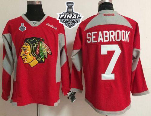 Blackhawks #7 Brent Seabrook Red Practice 2015 Stanley Cup Stitched Jersey