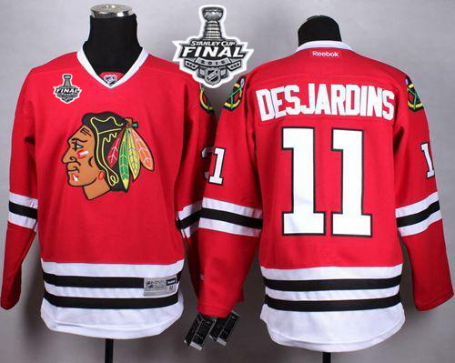 Blackhawks #11 Andrew Desjardins Red Home 2015 Stanley Cup Stitched Jersey