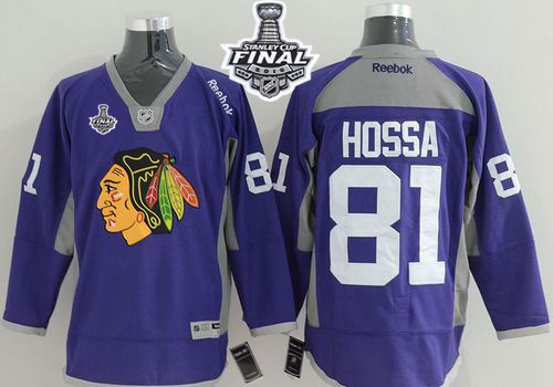 Blackhawks #81 Marian Hossa Purple Practice 2015 Stanley Cup Stitched Jersey
