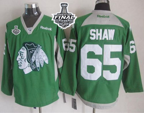 Blackhawks #65 Andrew Shaw Green Practice 2015 Stanley Cup Stitched Jersey