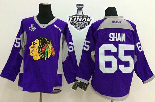 Blackhawks #65 Andrew Shaw Purple Practice 2015 Stanley Cup Stitched Jersey