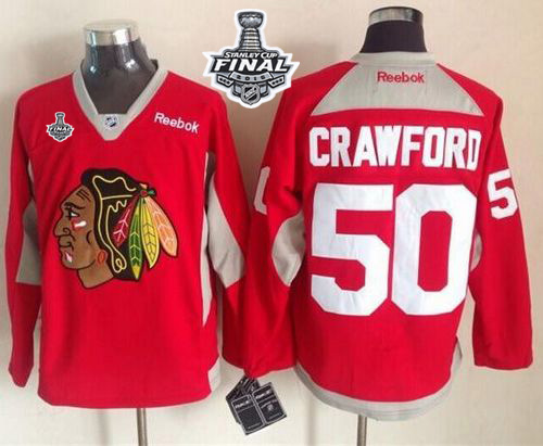 Blackhawks #50 Corey Crawford Red Practice 2015 Stanley Cup Stitched Jersey