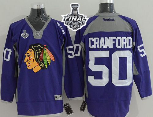 Blackhawks #50 Corey Crawford Purple Practice 2015 Stanley Cup Stitched Jersey