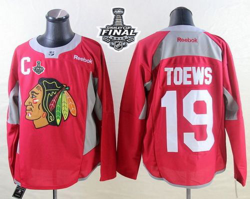 Blackhawks #19 Jonathan Toews Red Practice 2015 Stanley Cup Stitched Jersey