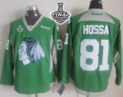 Blackhawks #81 Marian Hossa Green Practice 2015 Stanley Cup Stitched Jersey
