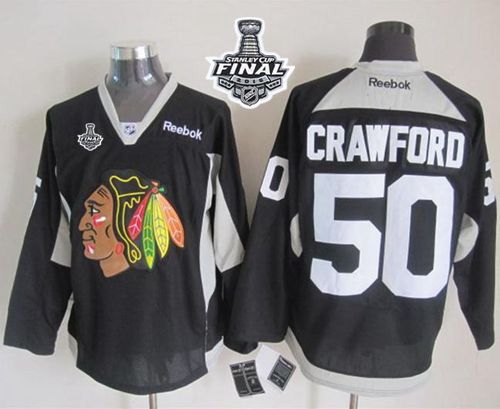 Blackhawks #50 Corey Crawford Black Practice 2015 Stanley Cup Stitched Jersey
