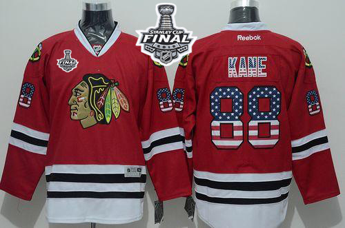 Blackhawks #88 Patrick Kane Red USA Flag Fashion 2015 Stanley Cup Stitched Jersey