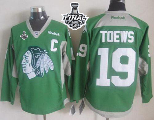 Blackhawks #19 Jonathan Toews Green Practice 2015 Stanley Cup Stitched Jersey