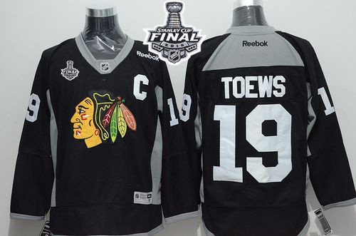 Blackhawks #19 Jonathan Toews Black Practice 2015 Stanley Cup Stitched Jersey