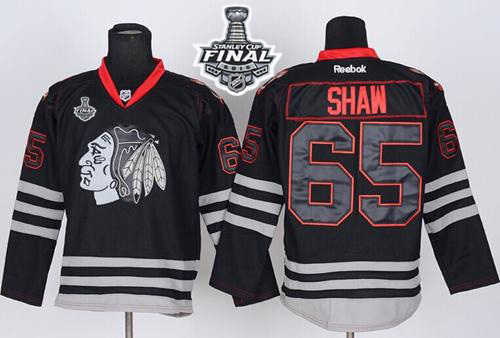 Blackhawks #65 Andrew Shaw Black Ice 2015 Stanley Cup Stitched Jersey