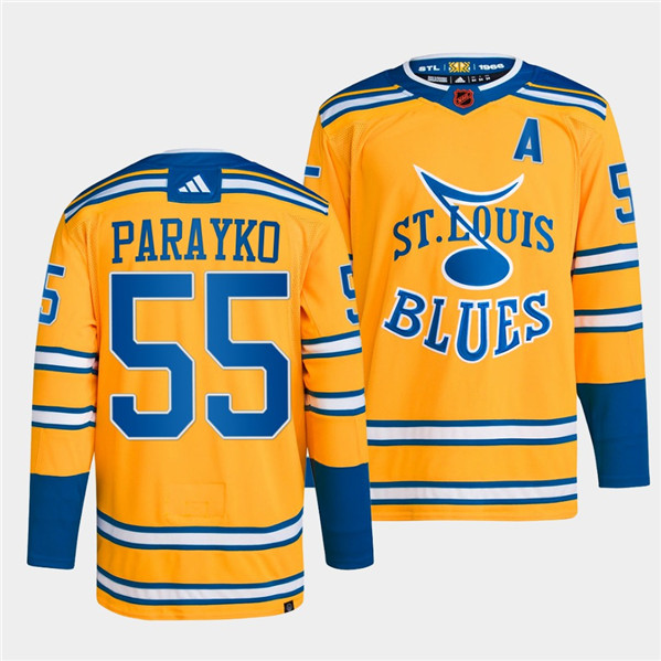 St. Louis Blues #55 Colton Parayko Yellow 2022-23 Reverse Retro Stitched Jersey