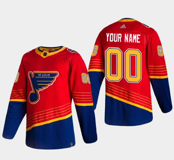 St. Louis Blues Custom 2021 Red Reverse Retro Stitched Jersey
