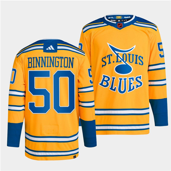 St. Louis Blues #50 Jordan Binnington Yellow 2022-23 Reverse Retro Stitched Jersey