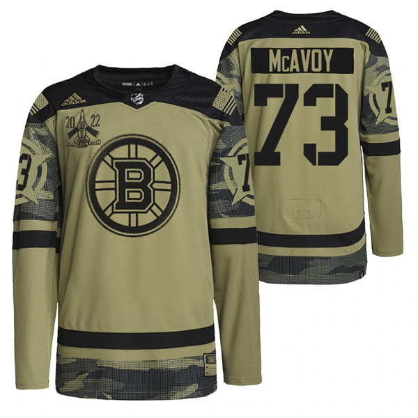 Boston Bruins #73 Charlie McAvoy 2022 Camo Military Appreciation Night Stitched Jersey