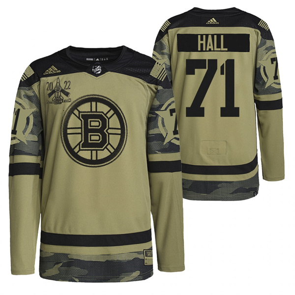 Boston Bruins #71 Taylor Hall 2022 Camo Military Appreciation Night Stitched Jersey