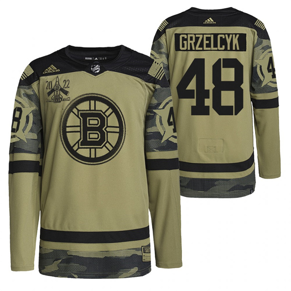 Boston Bruins #48 Matt Grzelcyk 2022 Camo Military Appreciation Night Stitched Jersey