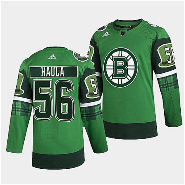 Boston Bruins #56 Erik Haula 2022 Green St Patricks Day Warm-Up Stitched Jersey