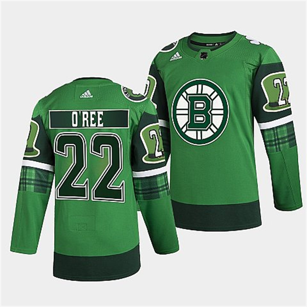 Boston Bruins #22 Willie O'Ree 2022 Green St Patricks Day Warm-Up Stitched Jersey