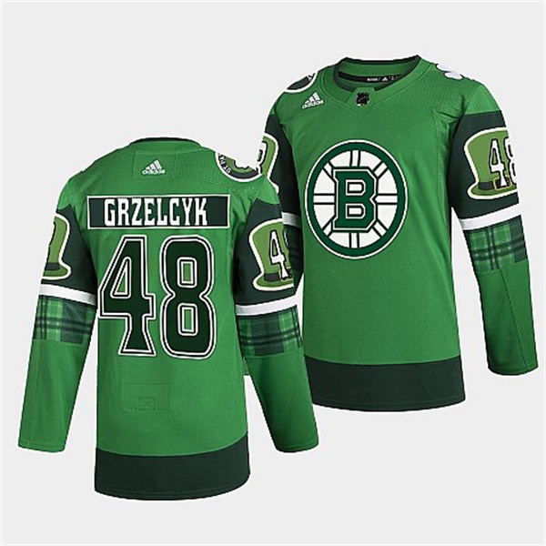 Boston Bruins #48 Matt Grzelcyk 2022 Green St Patricks Day Warm-Up Stitched Jersey