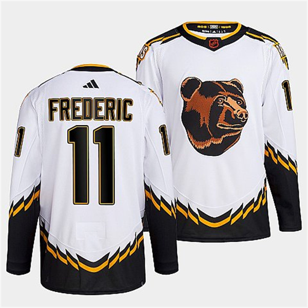 Boston Bruins #11 Trent Frederic 2022 White Reverse Retro Stitched Jersey