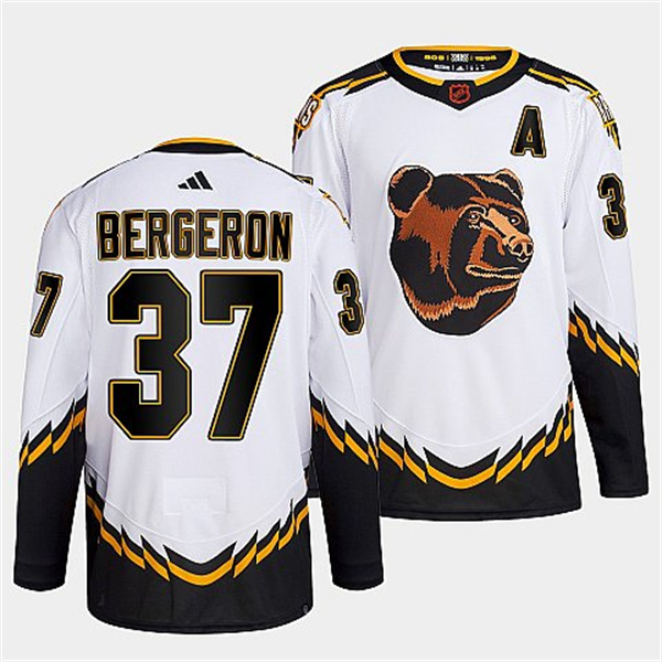 Boston Bruins #37 Patrice Bergeron 2022 White Reverse Retro Stitched Jersey