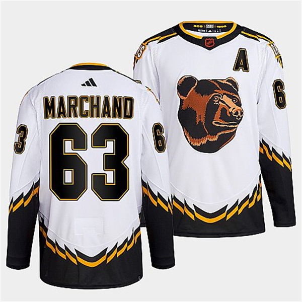 Boston Bruins #63 Brad Marchand 2022 White Reverse Retro Stitched Jersey