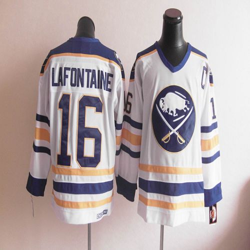 CCM Throwback Sabres #16 Lafontaine White Stitched Jersey