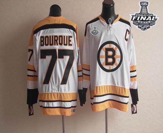 CCM Throwback Bruins Stanley Cup Finals Patch #77 Ray Bourque White Stitched Jersey