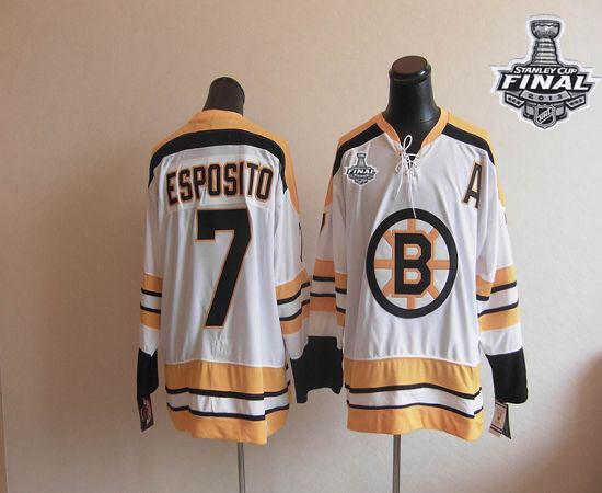 CCM Throwback Bruins Stanley Cup Finals Patch #7 Phil Esposito White Stitched Jersey