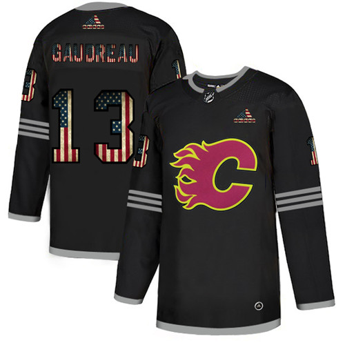Calgary Flames #13 Johnny Gaudreau 2020 Grey USA Flag Stitched Jersey