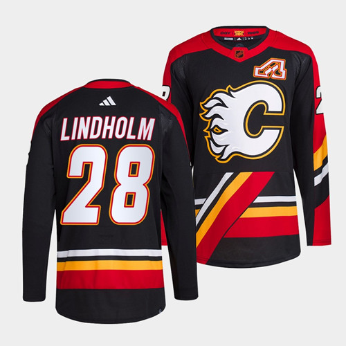 Calgary Flames #28 Elias Lindholm Black 2022-23 Reverse Retro Stitched Jersey