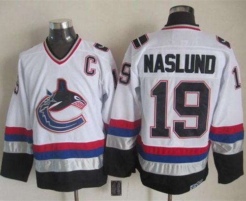 Canucks #19 Markus Naslund White Black CCM Throwback Stitched Jersey